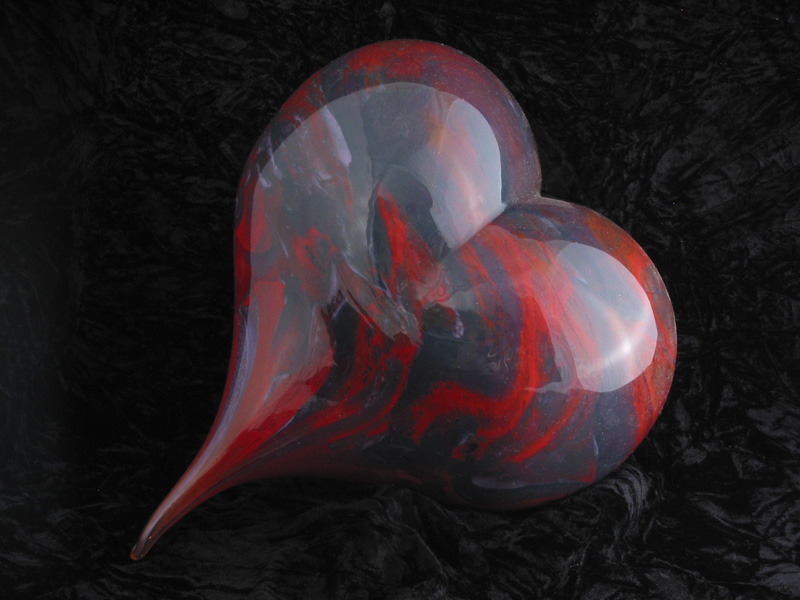 Hand blown swirly red glass heart