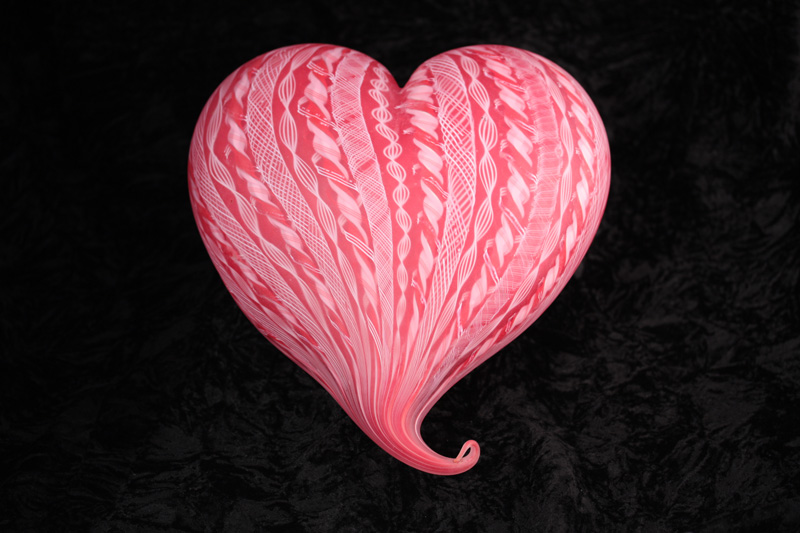 Hand blown pink and red glass heart